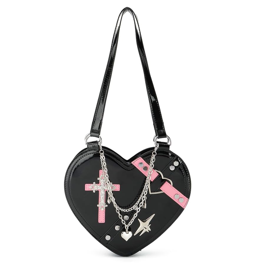 SUKUTU Cute Heart Shaped Shoulder Bag for Women Girls Rivet